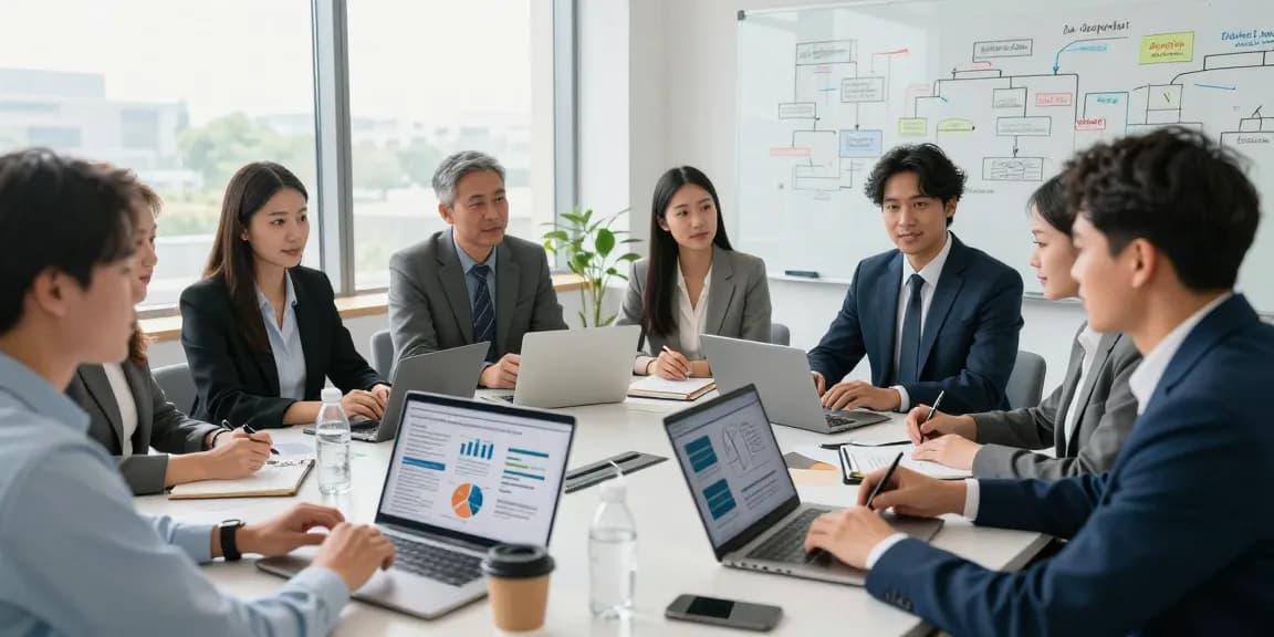 Startseite with a diverse team collaborating on data privacy strategies in a modern office.