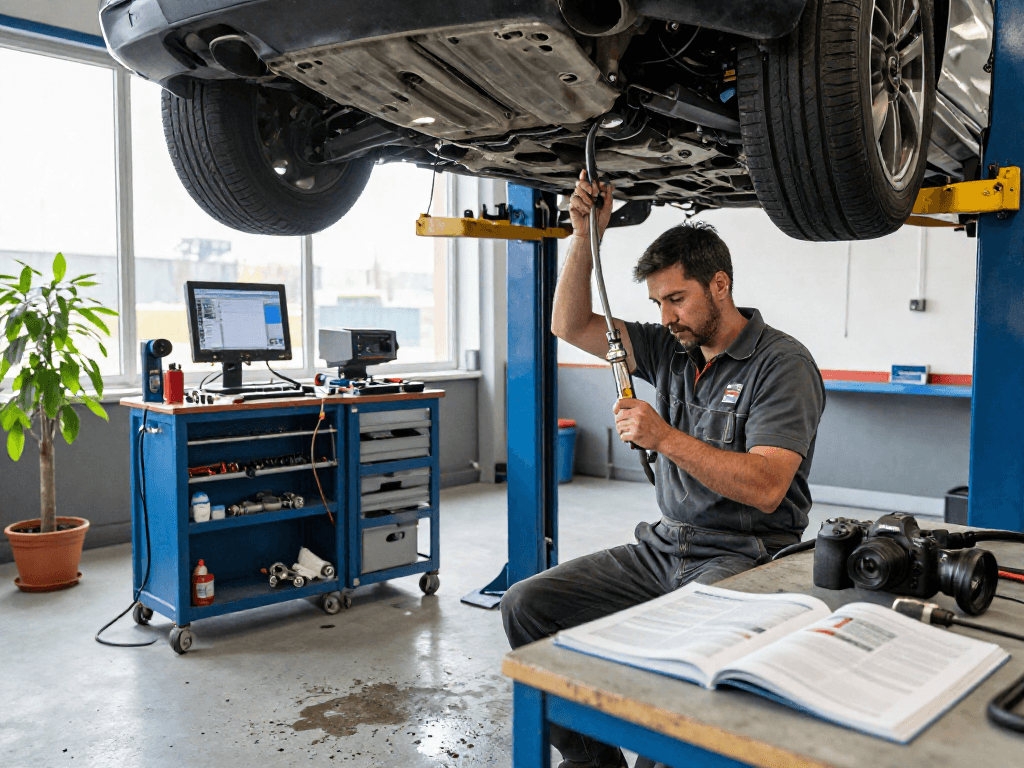 DPF Reinigung Hannover durch qualifizierten Techniker in einer Werkstatt.