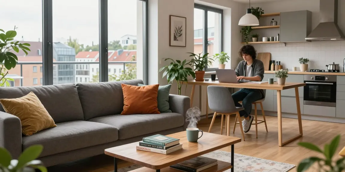Helle und einladende Monteurwohnung Hannover mit modernem Wohnraum und Fensterblick.
