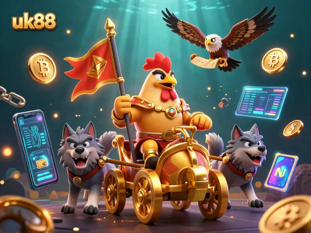 Engage in high-stakes fun with uk88 in this vibrant 3D casino illustration.