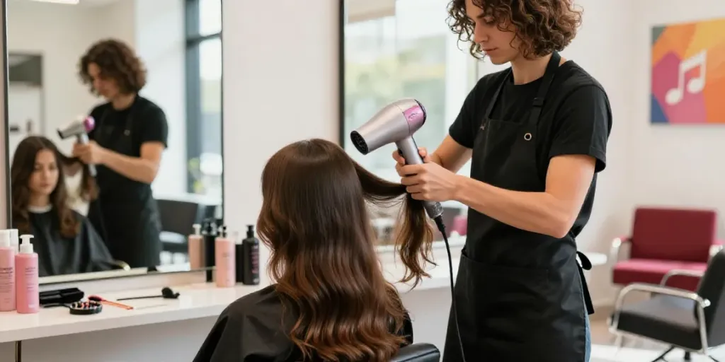 Laifen Haartrockner in einem modernen Salon während einer Haarsalonbehandlung.