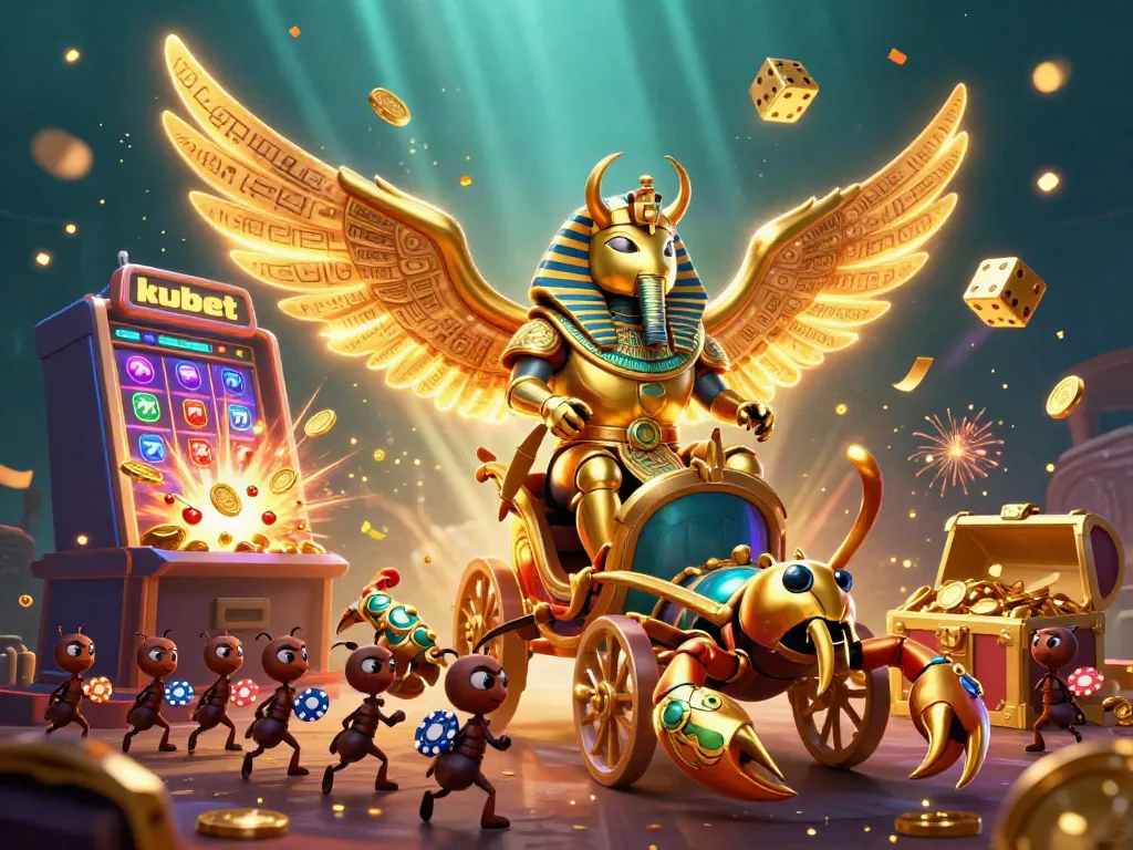 kubet promotional illustration showcasing a vibrant casino scene with gold-themed characters and gambling elements.