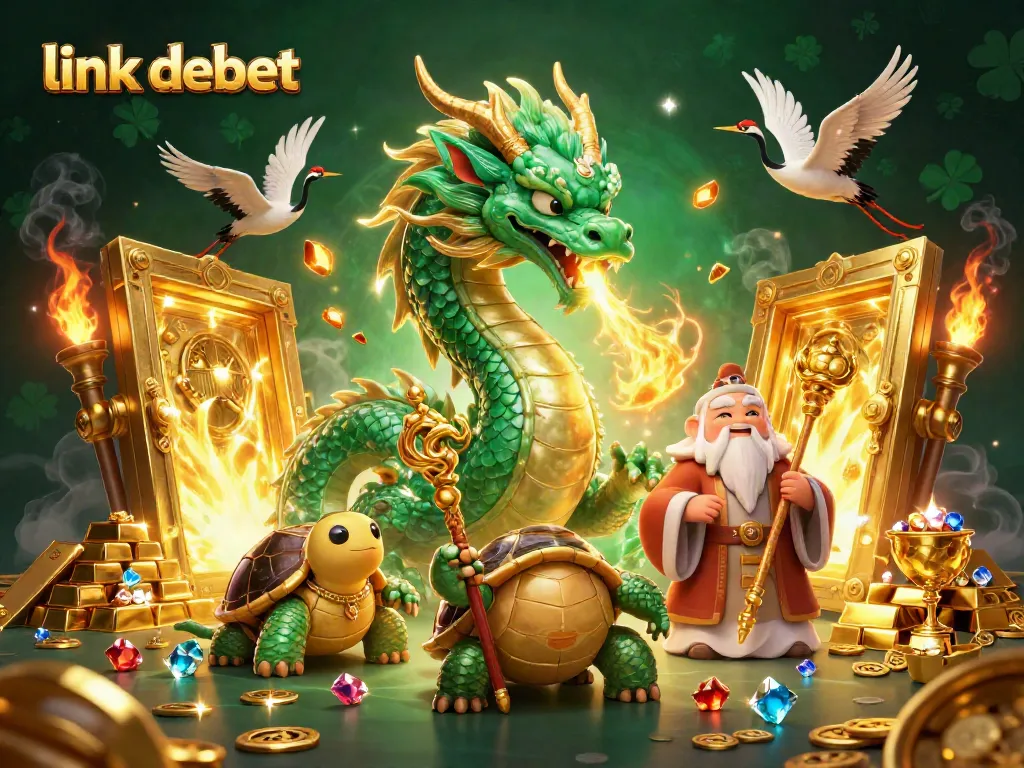 Experience thrilling gaming adventures with link debet featuring a vibrant scene of golden treasures and lucky symbols.