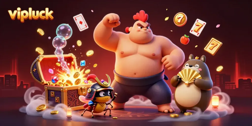 Engage your luck at Vipluck with this vibrant, exciting casino-themed illustration filled with action.