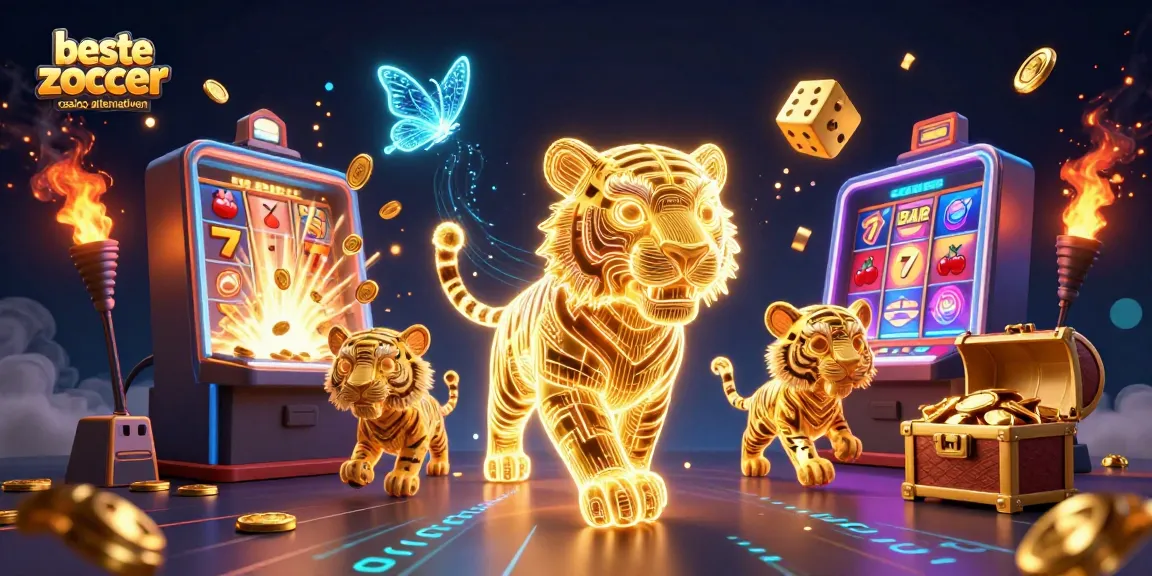 Erleben Sie die besten Zoccer Casino Alternativen mit einem goldenen Licht tiger in einem digitalen Casino.